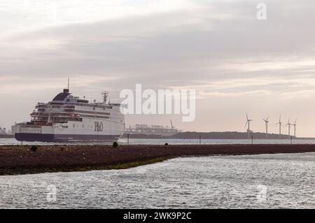 ROTTERDAM EUROPOORT, THE NETHERLANDS - JUNE 9, 2012: The ferry Pride of Rotterdam is leaving the Port of Rotterdam Europoort in The Netherlands  durin Stock Photo