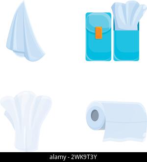 Kitchen napkin icons set cartoon vector. Paper towel and napkin. Hygiene concept Stock Vector