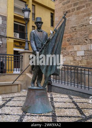 The statue of the Caballero Cubierto, or the covered gentleman. The statue by Pedro Jordán Almarza stands on display beside the cathedral in the Plaza Stock Photo