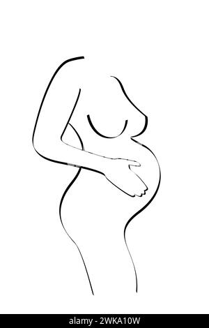 pregnant woman concept, vector outline illustration of pregnancy in flat line design. Black logo icon, thin linear sign for gynecologist isolated Stock Vector