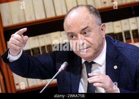 Roma, Italia. 19th Feb, 2024. Foto Mauro Scrobogna/LaPresse 19-02-2024 Roma (Italia) - Politica - Camera dei Deputati, XXV Anniversario di Fondazione del gruppo operativo mobile polizia penitenziaria GOM - Nella foto: il Procuratore Capo di Napoli Nicola Gratteri February 19, 2024 Rome (Italy)- Politics - Chamber of Deputies, XXV Anniversary of the Foundation of the penitentiary police mobile operational group GOM - In the photo: the Chief Prosecutor of Naples Nicola Gratteri Credit: LaPresse/Alamy Live News Stock Photo