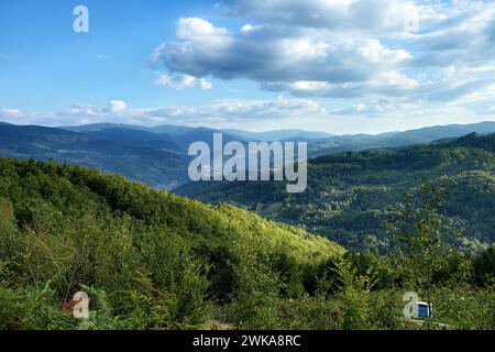 distant walley in the mountains around town of Ivanjica in Serbia Stock Photo