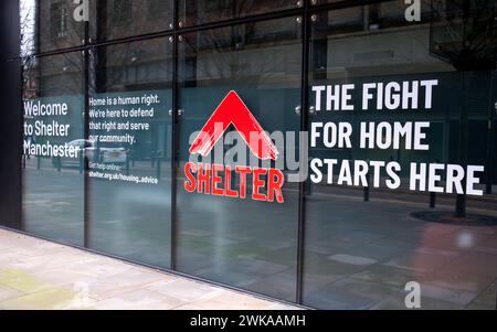 Manchester UK 17 February 2024. Manchester branch of Shelter charity helping homeless people. Stock Photo