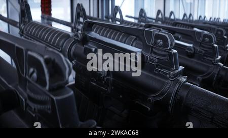 American military machine gun M 16 production line. Factory process ...
