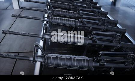 American military machine gun M 16 production line. Factory process ...