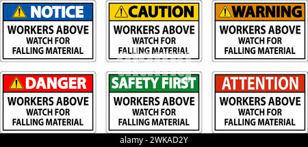 Danger Sign, Workers Above Watch For Falling Material Stock Vector