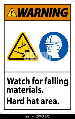 Warning Sign, Watch For Falling Materials, Hard Hat Area Stock Vector