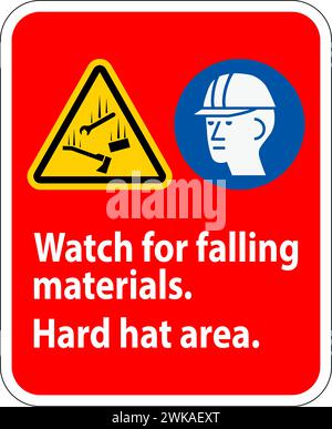 Warning Sign, Watch For Falling Materials, Hard Hat Area Stock Vector