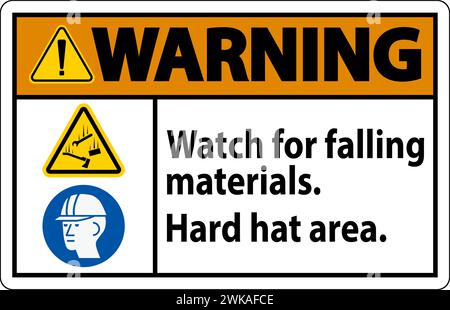 Warning Sign, Watch For Falling Materials, Hard Hat Area Stock Vector