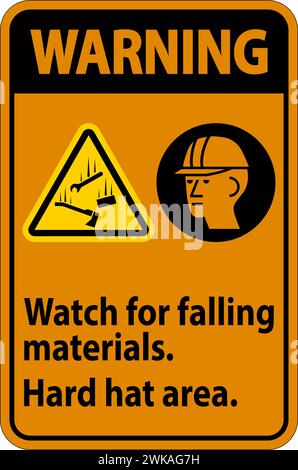 Warning Sign, Watch For Falling Materials, Hard Hat Area Stock Vector