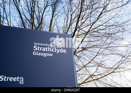 Glasgow Scotland: 12th Feb 2024: University of Strathclyde sign exterior on Cathedral Street Stock Photo