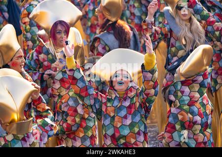 Viareggio, Italy, February 18th 2024 - The parade of allegorical floats and their groups on the Viareggio seafront during the Viareggio Carnival 2024. Credits: Luigi de Pompeis/Alamy Live News Stock Photos Stock Photo