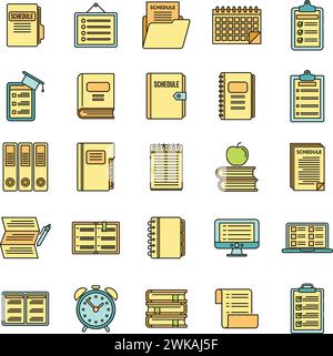 Syllabus week icons set. Outline set of syllabus week vector icons thin line color flat on white Stock Vector