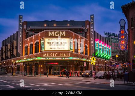 Boston, MA, US - January 15, 2024: View of the newly opened MGM Music Hall on Landsdowne Street next  Fenway Park Stadium in the evening in Boston's e Stock Photo