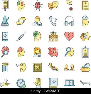 Supporting mental health icons set. Outline set of Supporting mental health vector icons thin line color flat on white Stock Vector