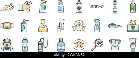 Home disinfection icons set. Outline set of home disinfection vector icons thin line color flat on white Stock Vector