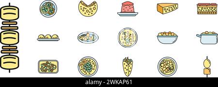 Travel Greece food icons set. Outline set of Travel Greece food vector icons thin line color flat on white Stock Vector