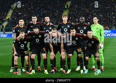 The AS Roma team is posing for the photograph before the Serie A match between Frosinone Calcio and AS Roma at Stadio Benito Stirpe Frosinone Italy on Stock Photo