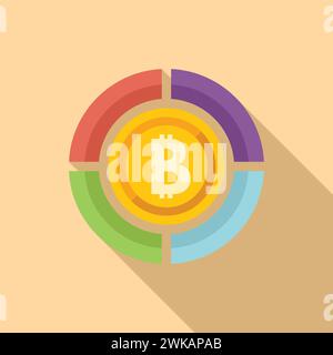 Bitcoin pie chart icon flat vector. Digital data price. Diagram gain financial Stock Vector