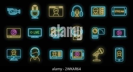 Live streaming icons set outline vector. Video stream. Movie watch Stock Vector