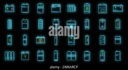 Recharge battery icons set outline vector. Power charger. Alkaline cell battery Stock Vector