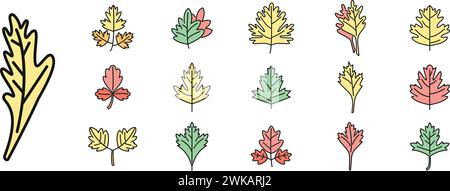 Parsley icons set outline vector. Bunch leaf. Botany herb Stock Vector