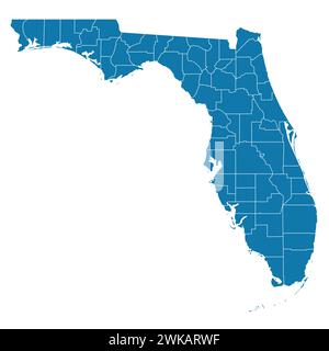 Editable vector file of the state of Florida with counties included. Stock Vector