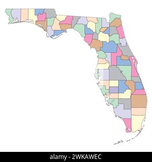 Editable vector file of the state of Florida with counties included. Stock Vector