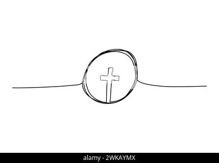 Christian cross one line drawing vector illustration. Stock Vector
