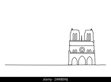 Cathedral of Notre Dame de Paris one line drawing vector illustration. Stock Vector