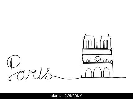 Cathedral of Notre Dame de Paris one line drawing vector illustration. Stock Vector
