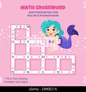 Math Crossword. Addition, subtraction, multiplication and division Stock Vector