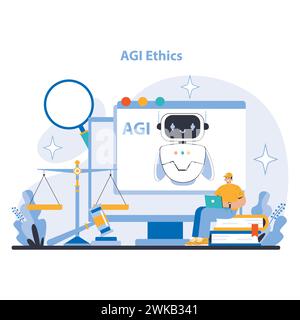 AGI concept. Balancing AI technology with ethical considerations. Focusing on responsible AI development and application. Flat vector illustration. Stock Vector