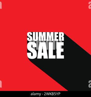 Summer sale lettering template design with a long shadow. sale banner discount offer poster design on red color background. Stock Vector