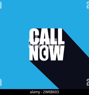Call us now vector banner template with long shadow bold typography. Glossy phone call icon, call symbol, call support poster design. Stock Vector