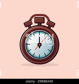 Cartoon flat style Brown color Alarm clock vector illustration for wake-up, time watch, morning alert. Clock Vector illustration, Icon, clip art. Stock Vector