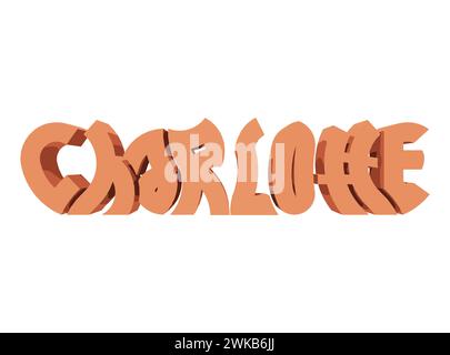 3D Rendering Typography Graffiti Logo Symbol  Word Charlotte suitable for use on clothing t shirt, jewelry necklaces, birthday souvenirs, engagements, Stock Vector