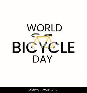 World bicycle Day vector lettering with a yellow bicycle on it. Bicycle day template Design for banner, greeting cards or print. Stock Vector