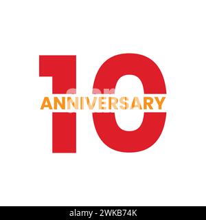 10 years anniversary vector icon, 10th year birthday logo, red and yellow color anniversary stamp design. Stock Vector
