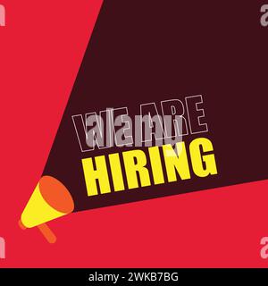 We are hiring banner template design with a megaphone illustration. Hiring announcement banner design. Stock Vector