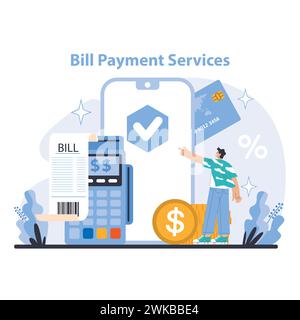 Bill Payment Services Concept. Efficient and reliable bill management with digital confirmation. Simplifying personal finance through technology. Flat vector illustration. Stock Vector