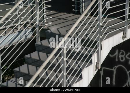 architecture of the staircase, emergency exits, detail of the external access and exit staircase to the floors, with concrete platform and riser Stock Photo