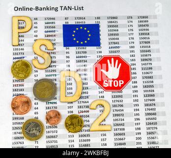 flag of Europe, Euro coins and stop sign with TAN list for online ...
