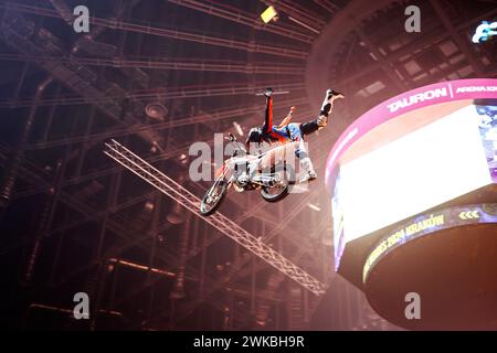 FMX rider in the air. Krakow, Poland Stock Photo