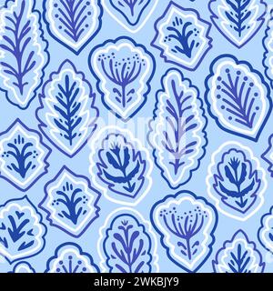 Blue and white abstract ornamental seamless pattern. Vector hand-drawn illustration. Stock Vector