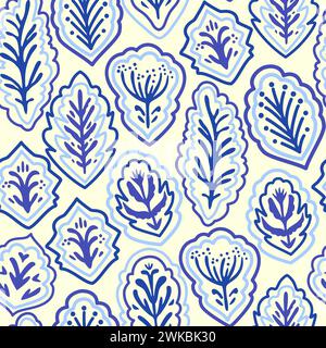 Blue and white abstract ornamental seamless pattern. Vector hand-drawn illustration. Stock Vector