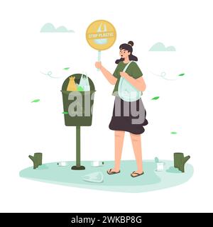 Stop using single-use plastic flat illustration Stock Vector