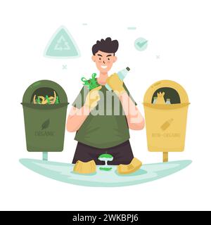 Sorting trash by separating organic and non-organic flat vector illustration Stock Vector