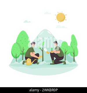 Replant trees reforestation go green campaign flat illustration Stock Vector
