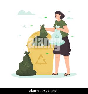 Throw garbage in the right place flat illustration Stock Vector